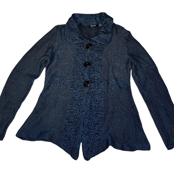 NIC+ZOE Women's L Blue Geometric Long Sleeve Button-Up Jacket - Picture 2 of 8
